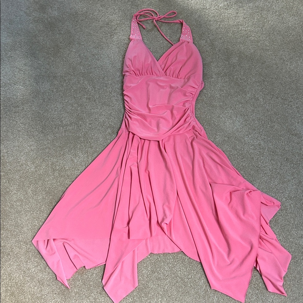 Vintage Taboo Juniors Pink Halter Dress with handkerchief hem Size S